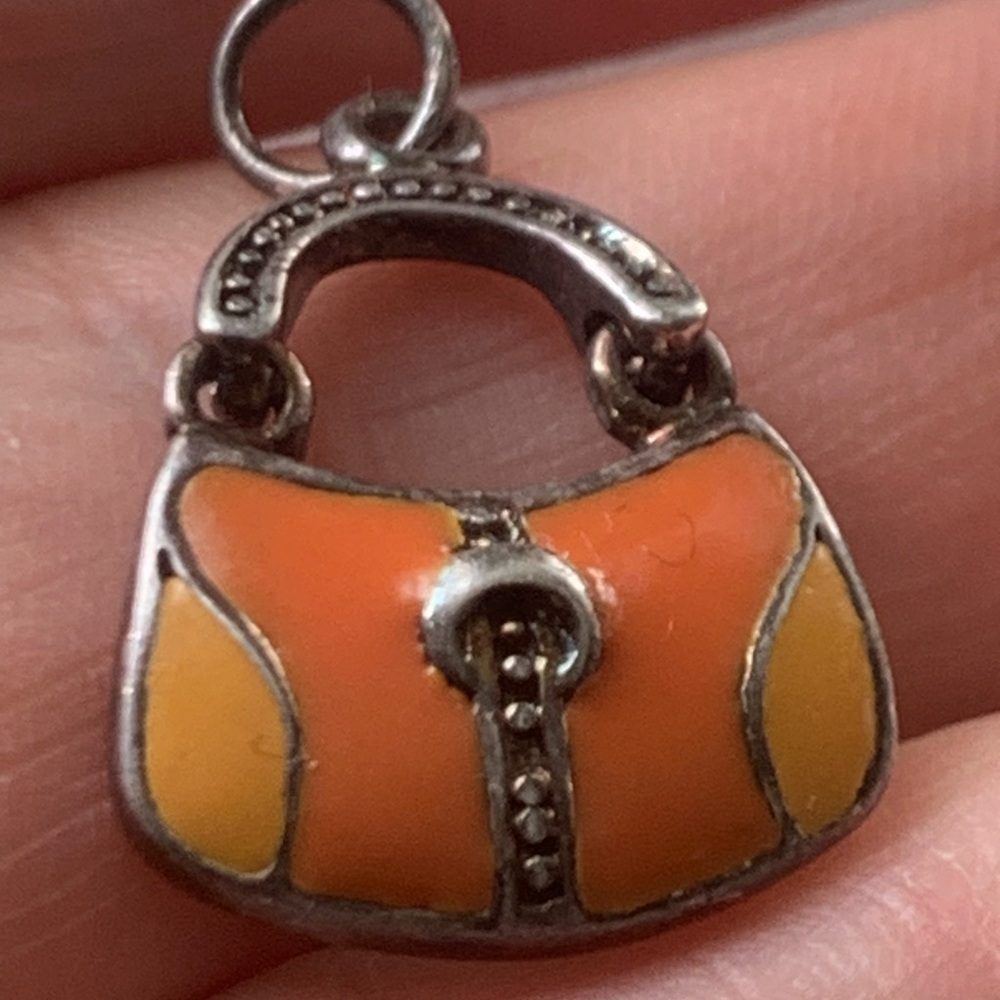 Cute vintage enamel purse pendant 925